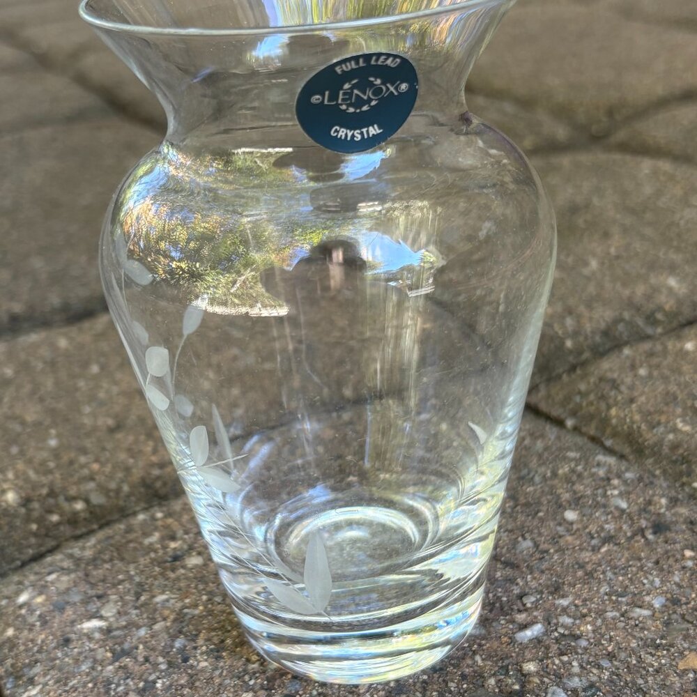 Lenox Small Vintage 5" Tall Lead Crystal Etched Floral Vase-Gorgeous-New